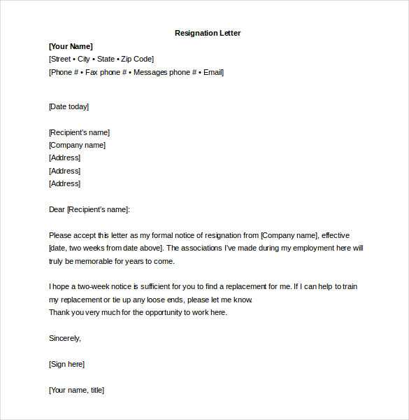 resignation letter template microsoft