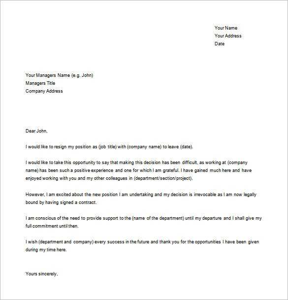 resignation letter word template