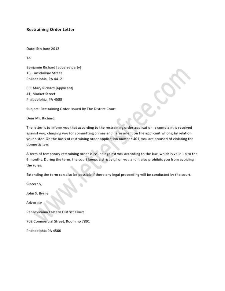 restraining order letter template