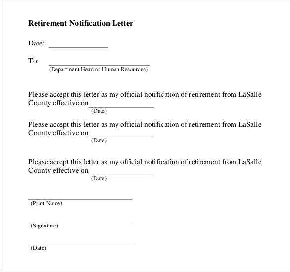 retirement notification letter templates