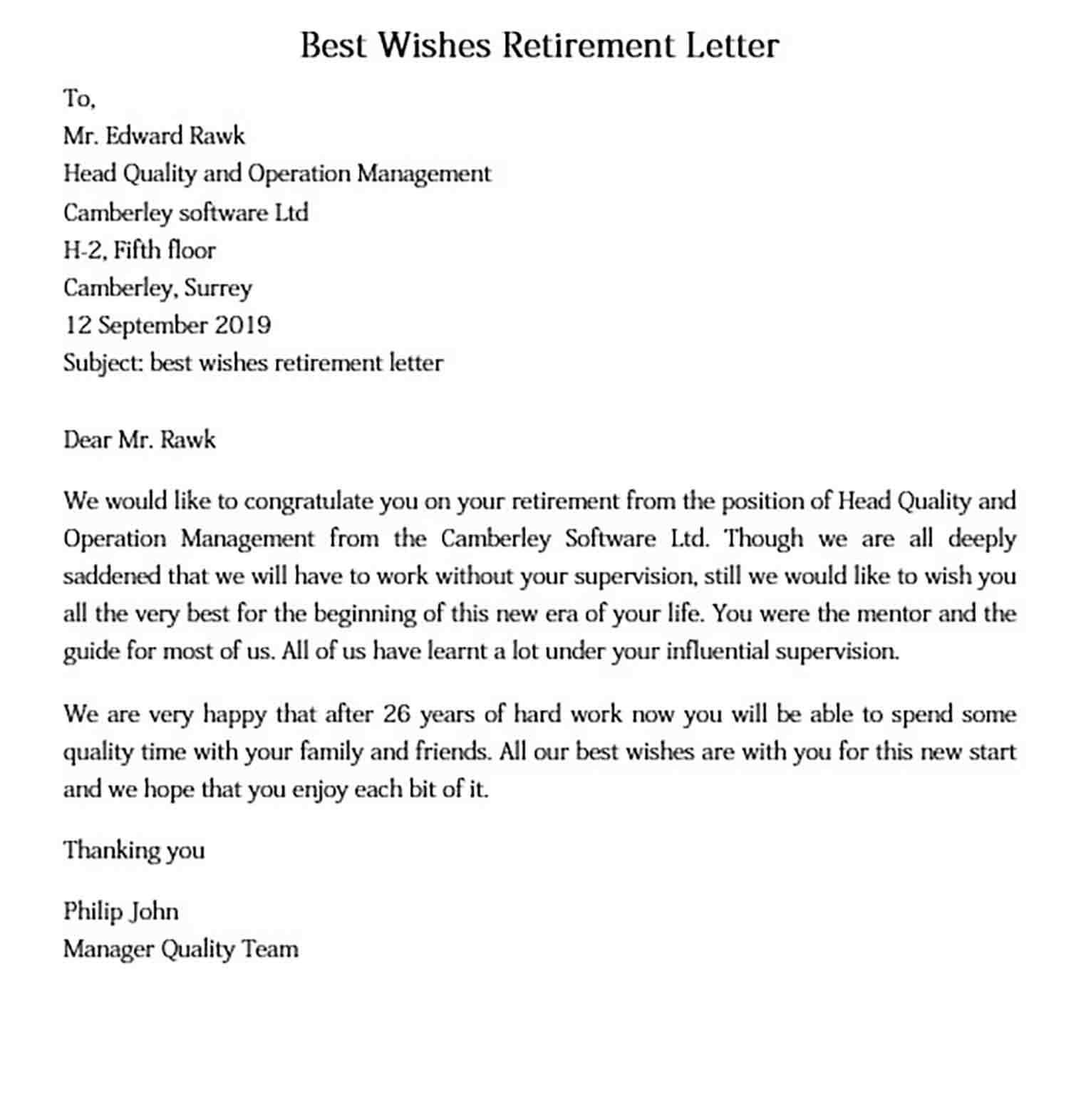 retirement thank you letter template