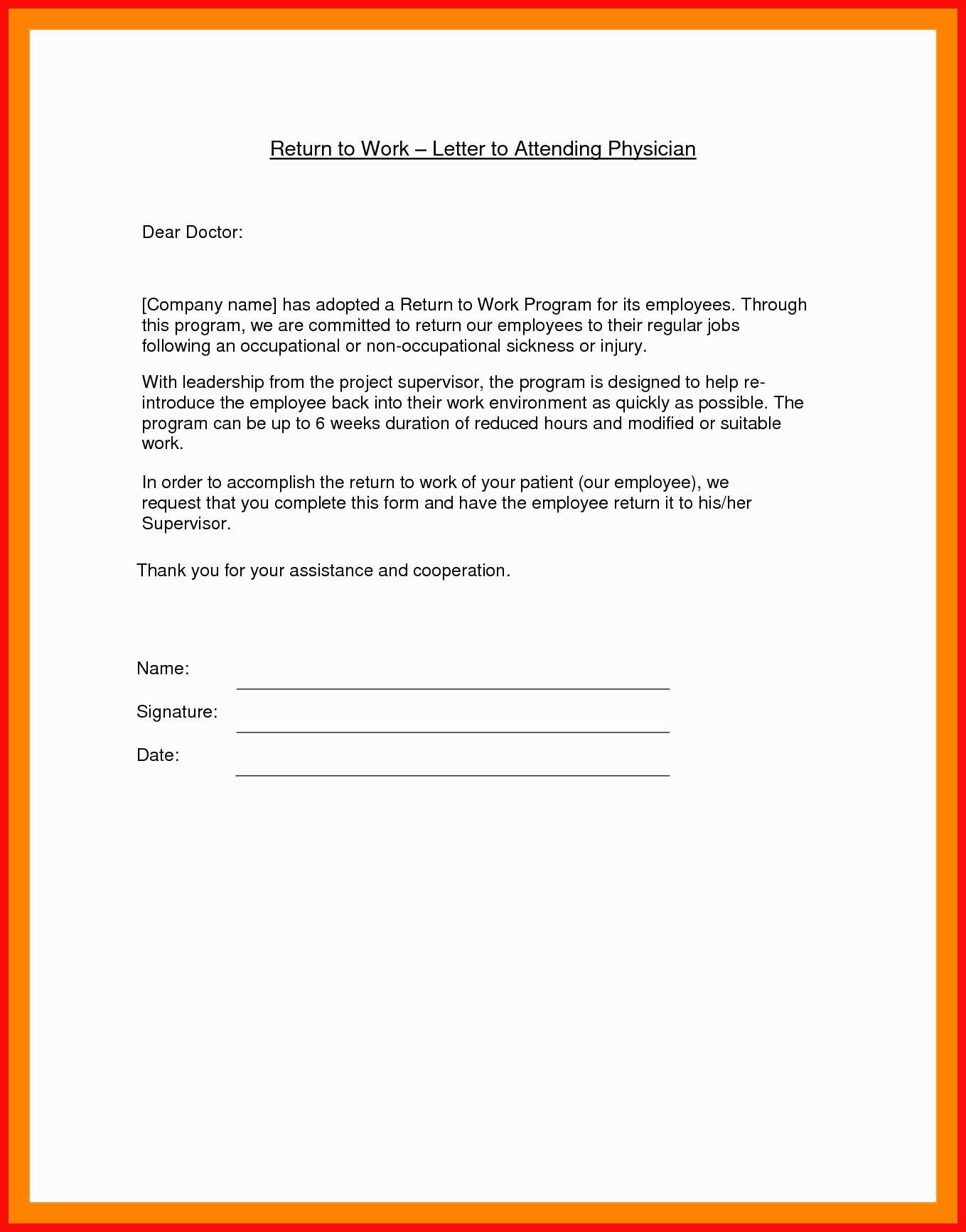 return to work letter template for employers