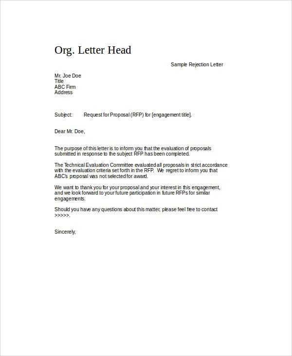 rfp rejection letter template