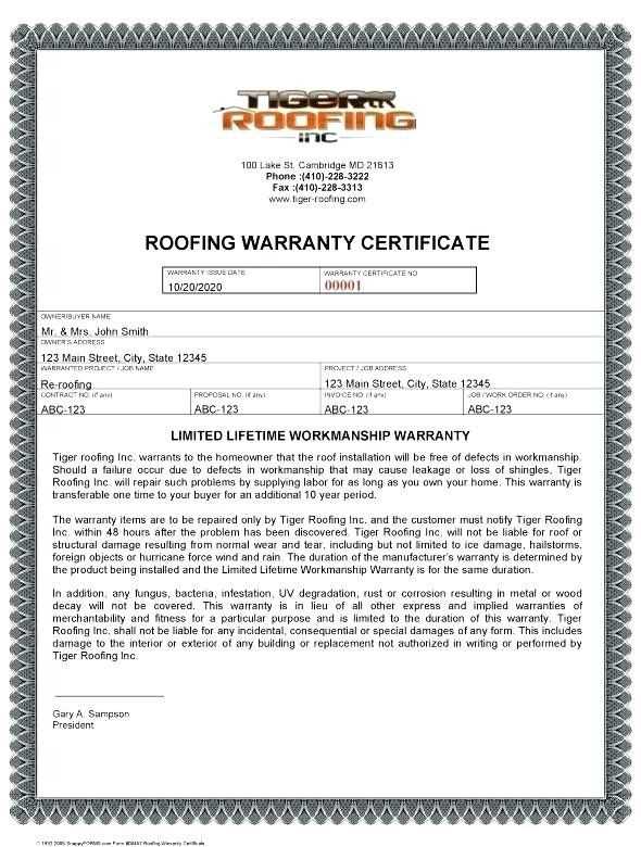 roof certification letter template