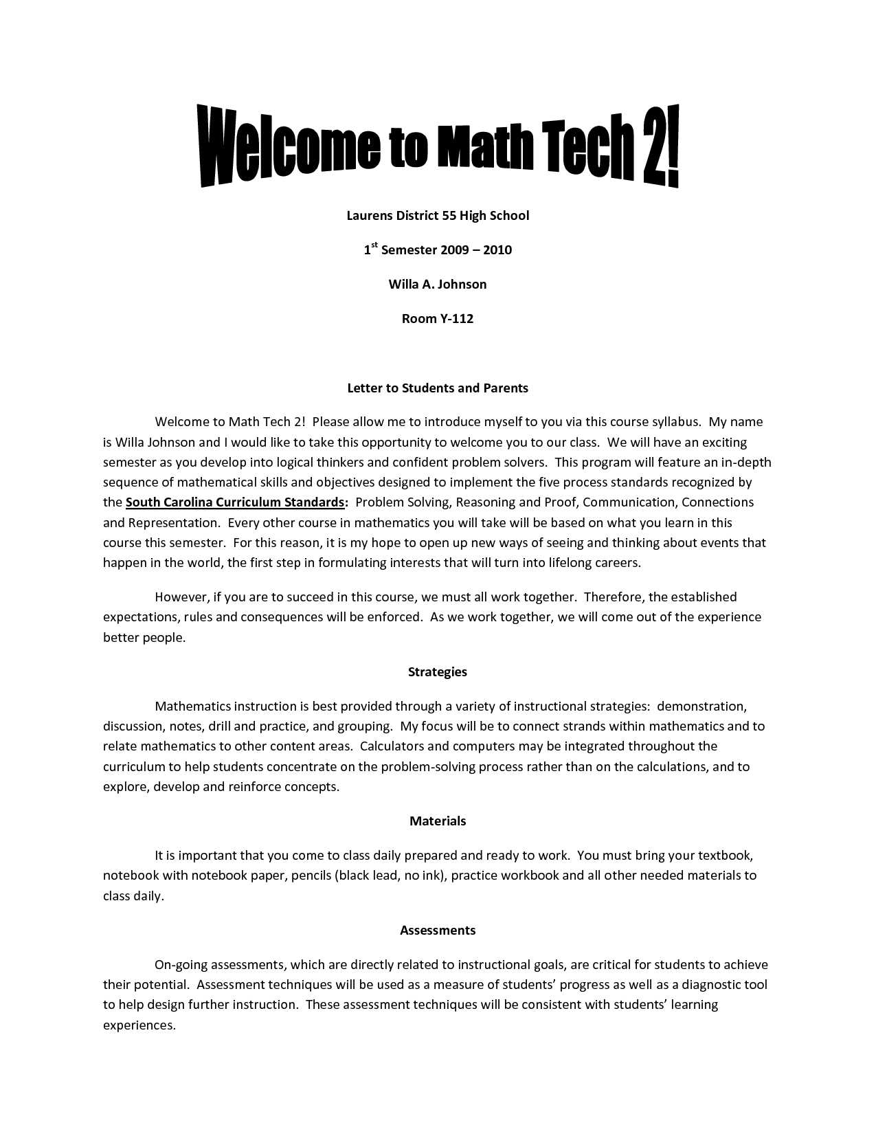 room parent introduction letter template
