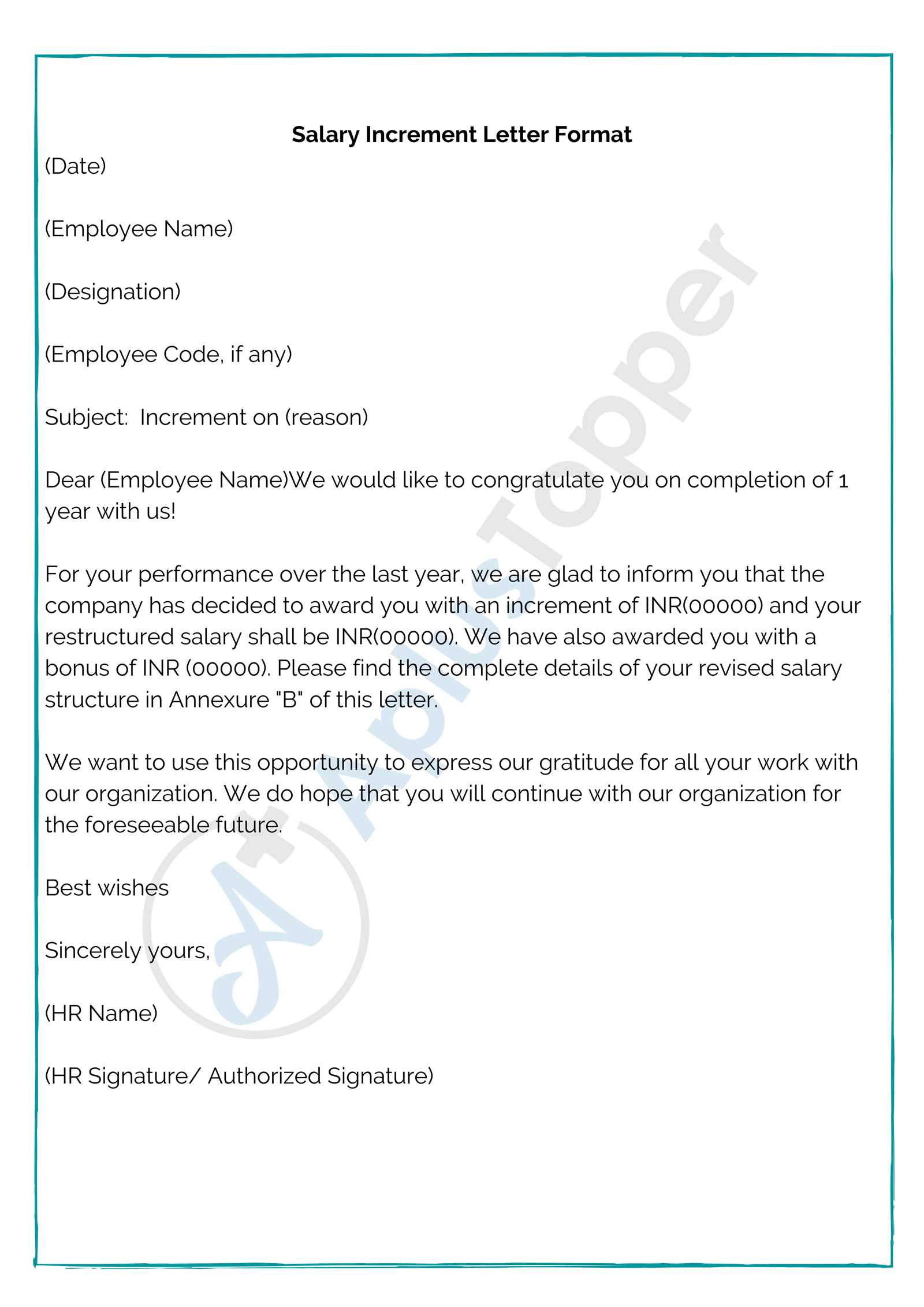 salary increase letter to employee template