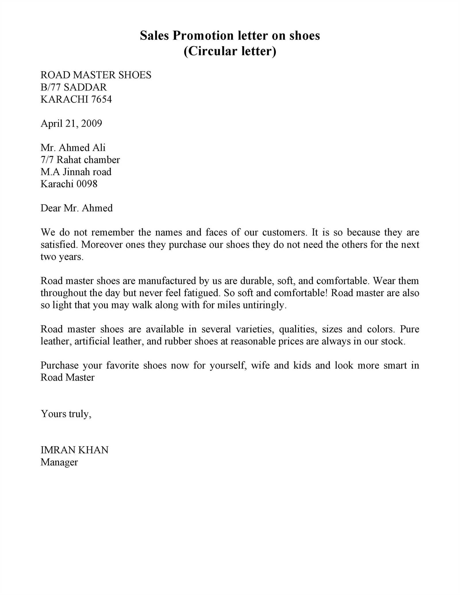 sales promotion letter template
