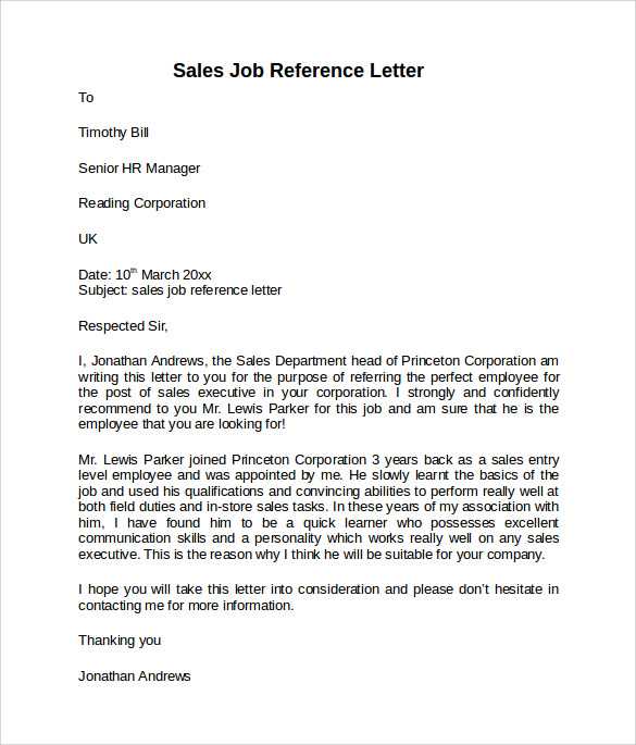 sales reference letter template