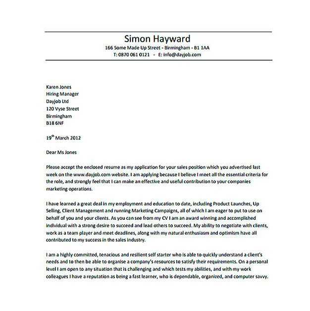 sales rep cover letter template