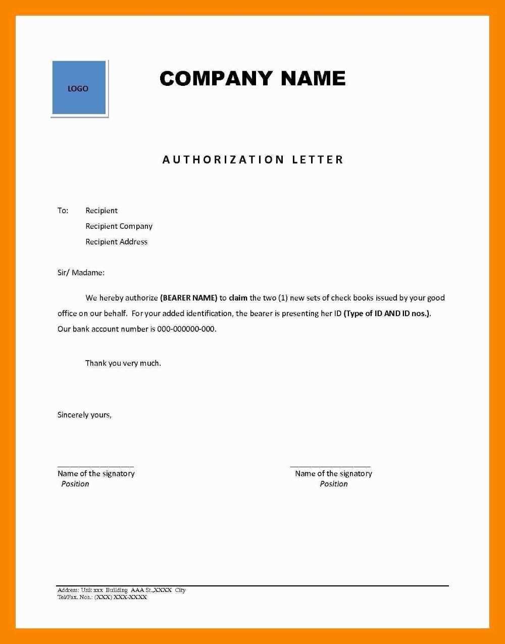 sample authorization letter template