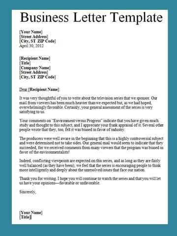 sample business letter template word