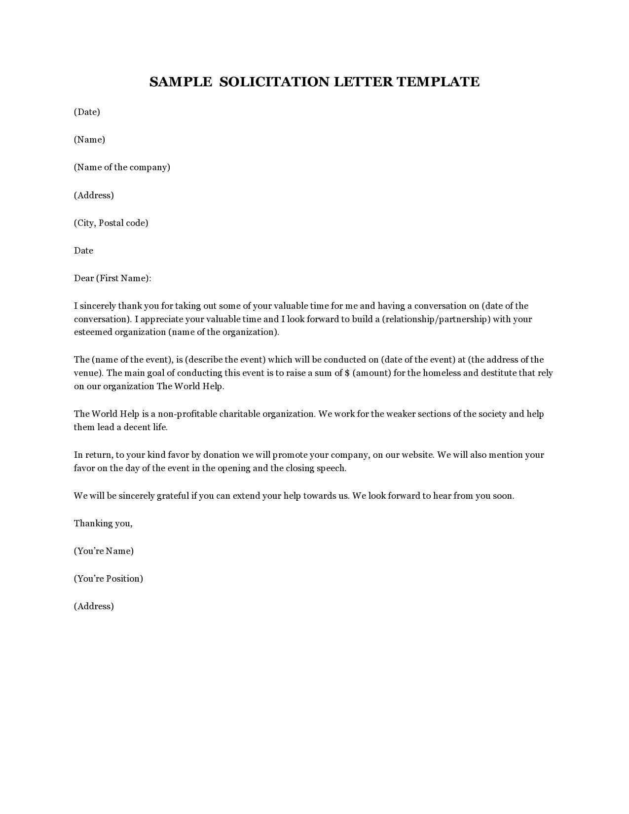sample business solicitation letter template