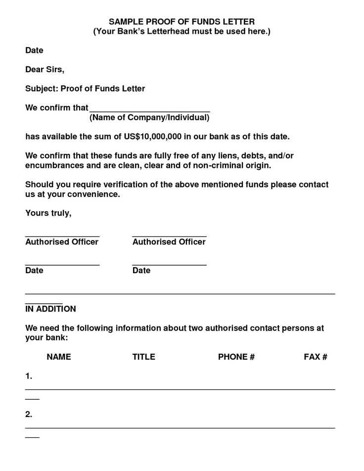 sample proof of funds letter template