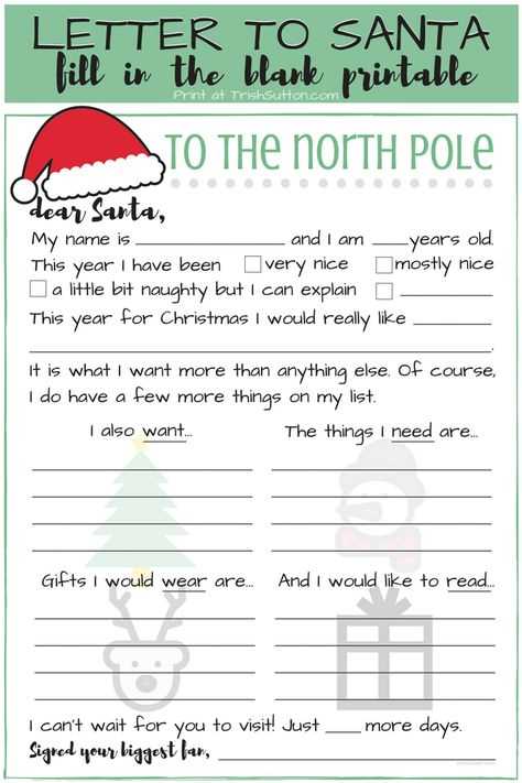 santa letter template want need wear read