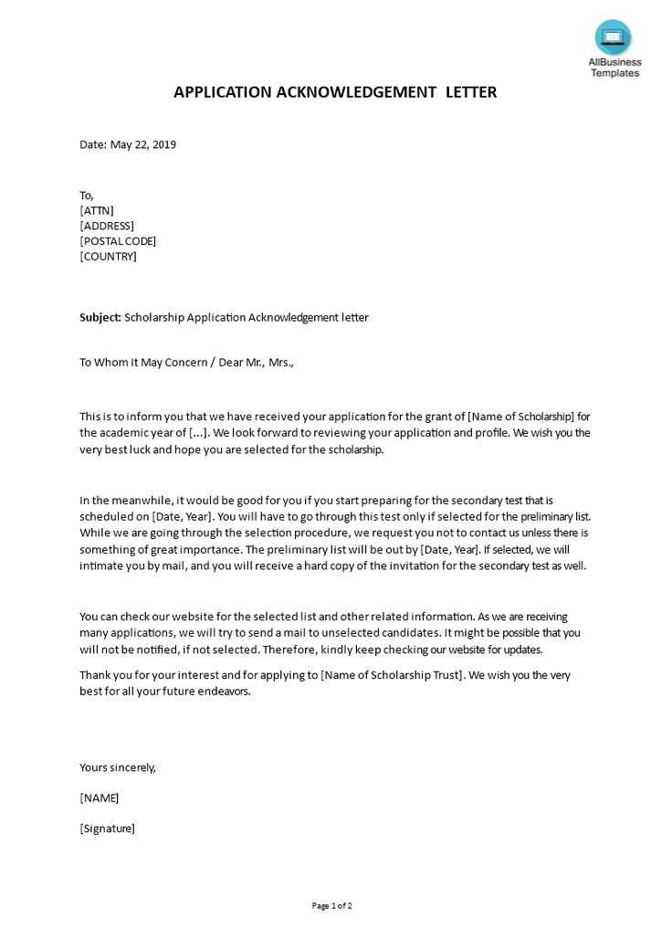 scholarship cover letter template