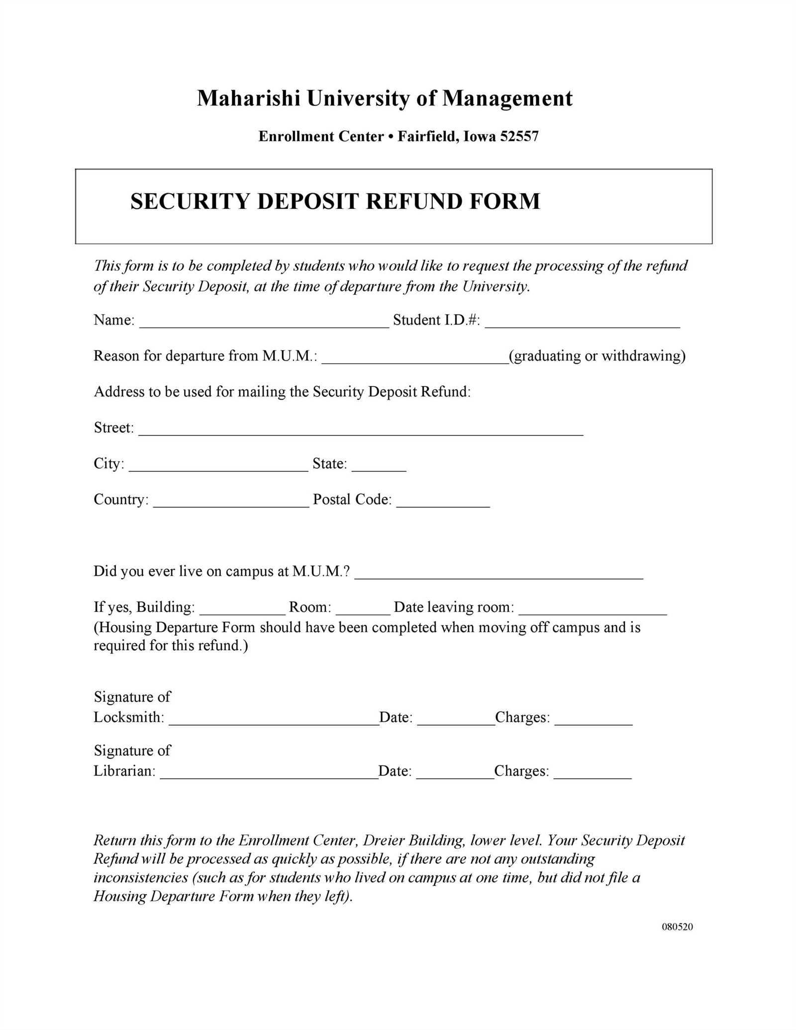 security deposit return letter template