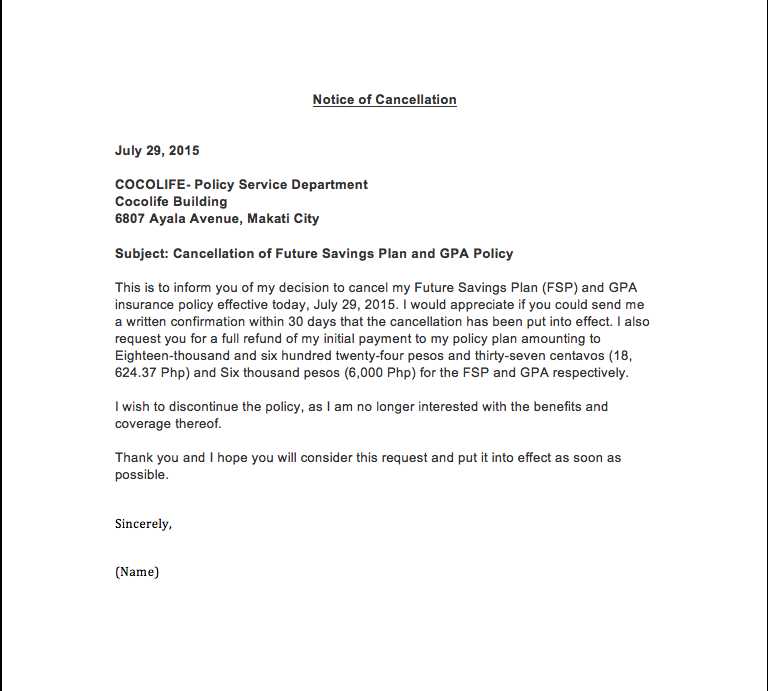 service cancellation letter template