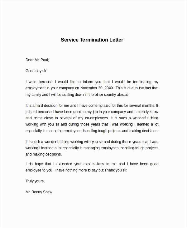 services no longer needed letter template