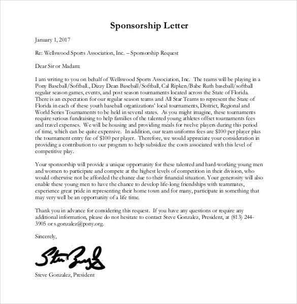 sponsor letter template for sports