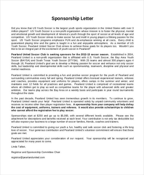 sponsor letter template for sports