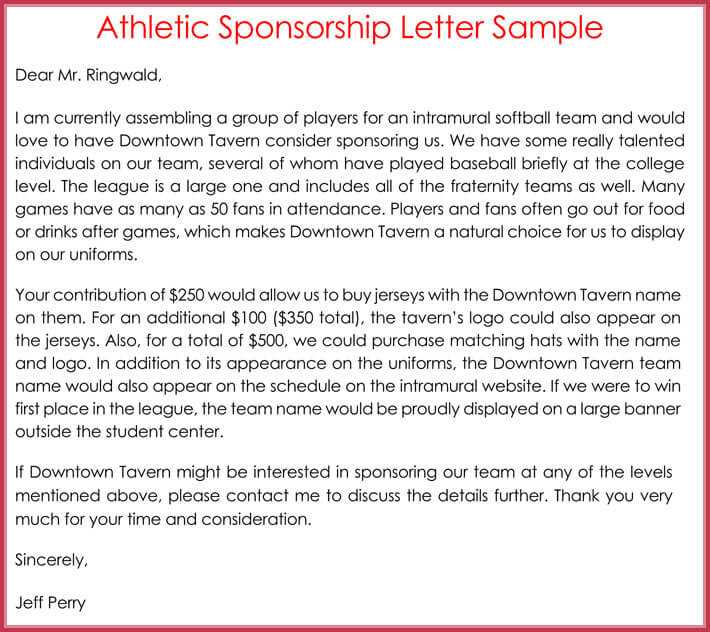 sponsorship letter for sports team template