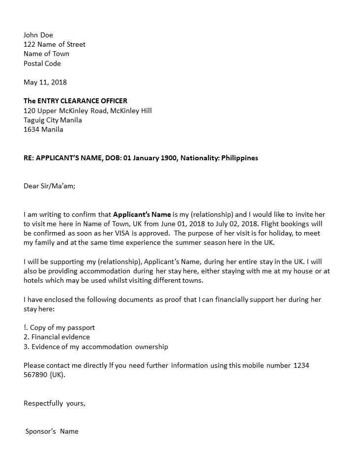 sponsorship letter for uk visitor visa template