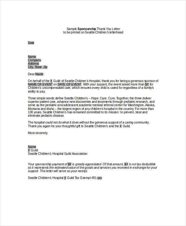 sponsorship thank you letter template