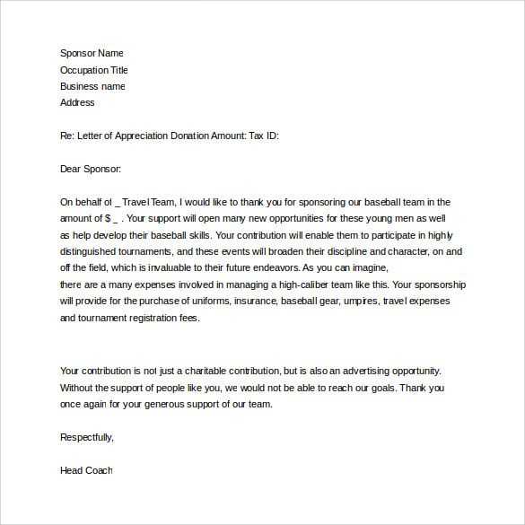 sponsorship thank you letter template