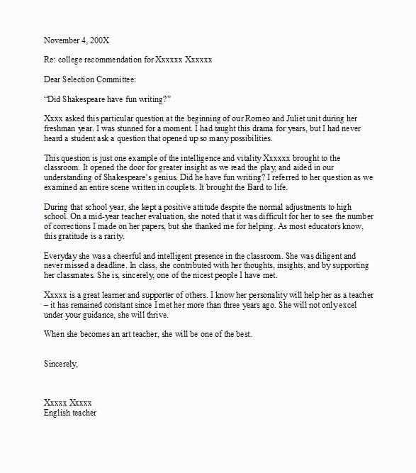 student teacher reference letter template