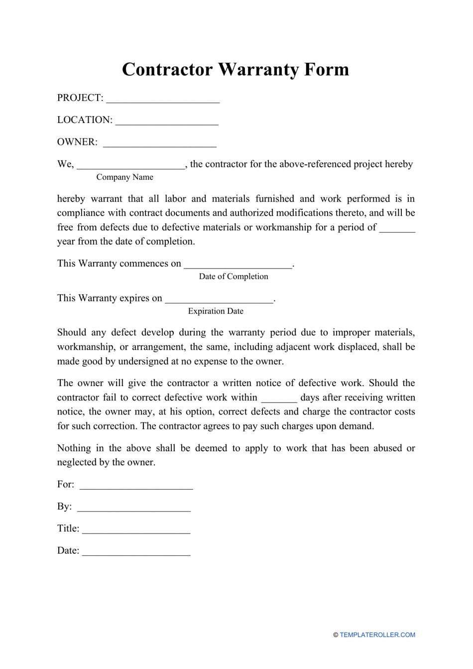 subcontractor warranty letter template