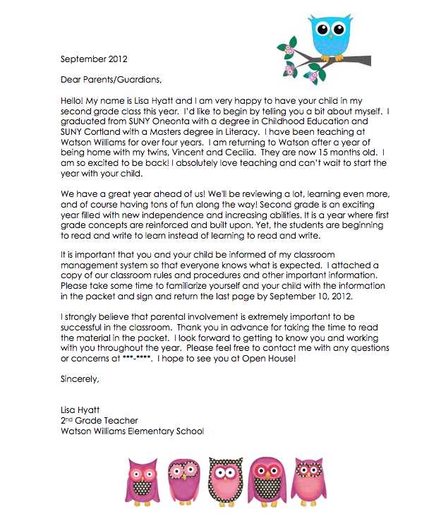 teacher introduction letter to parents template