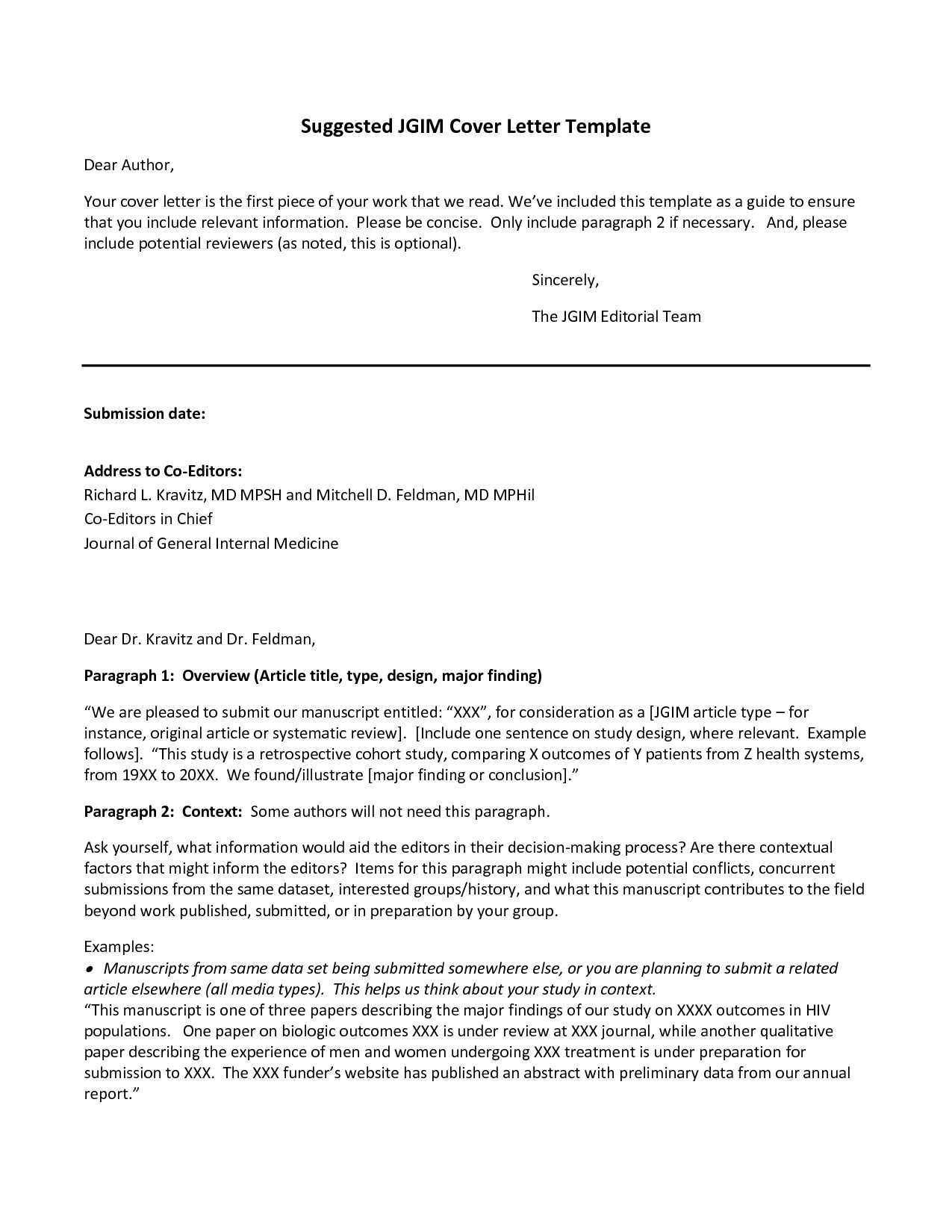 template cover letter journal submission