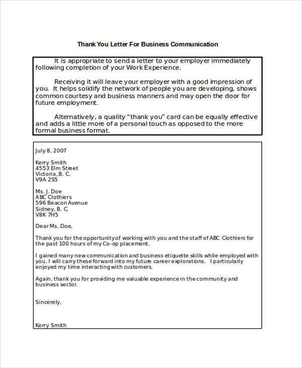 template for business thank you letter