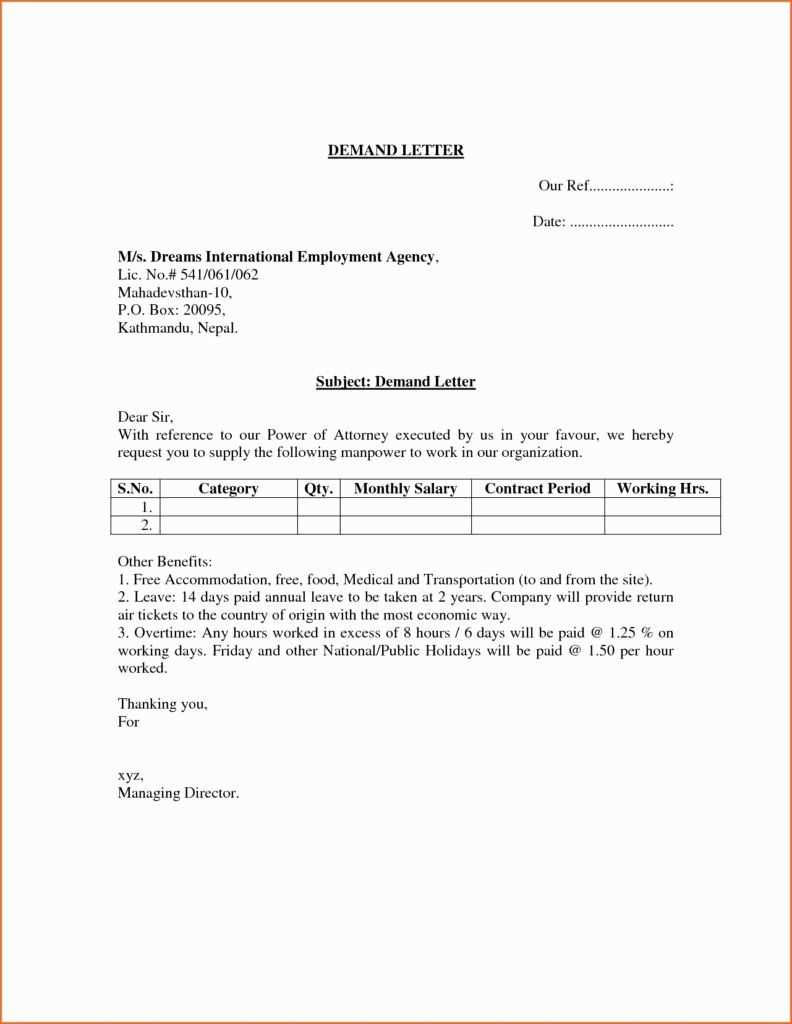 template for collection demand letter