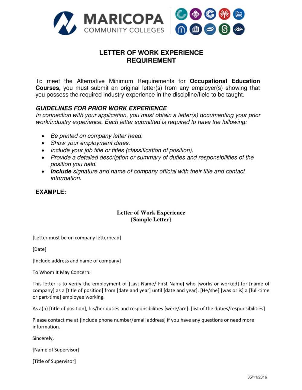 template for experience letter