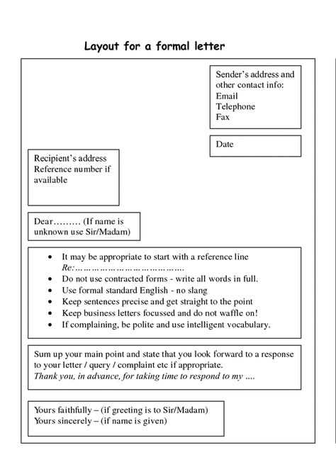 template for formal letter writing