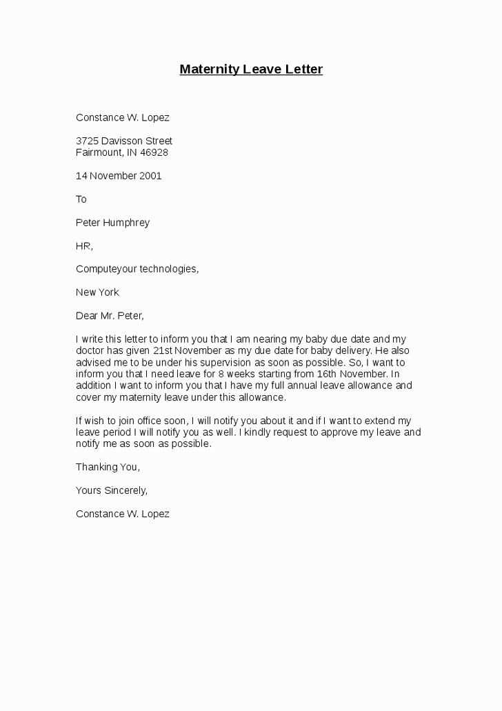 template for maternity leave letter