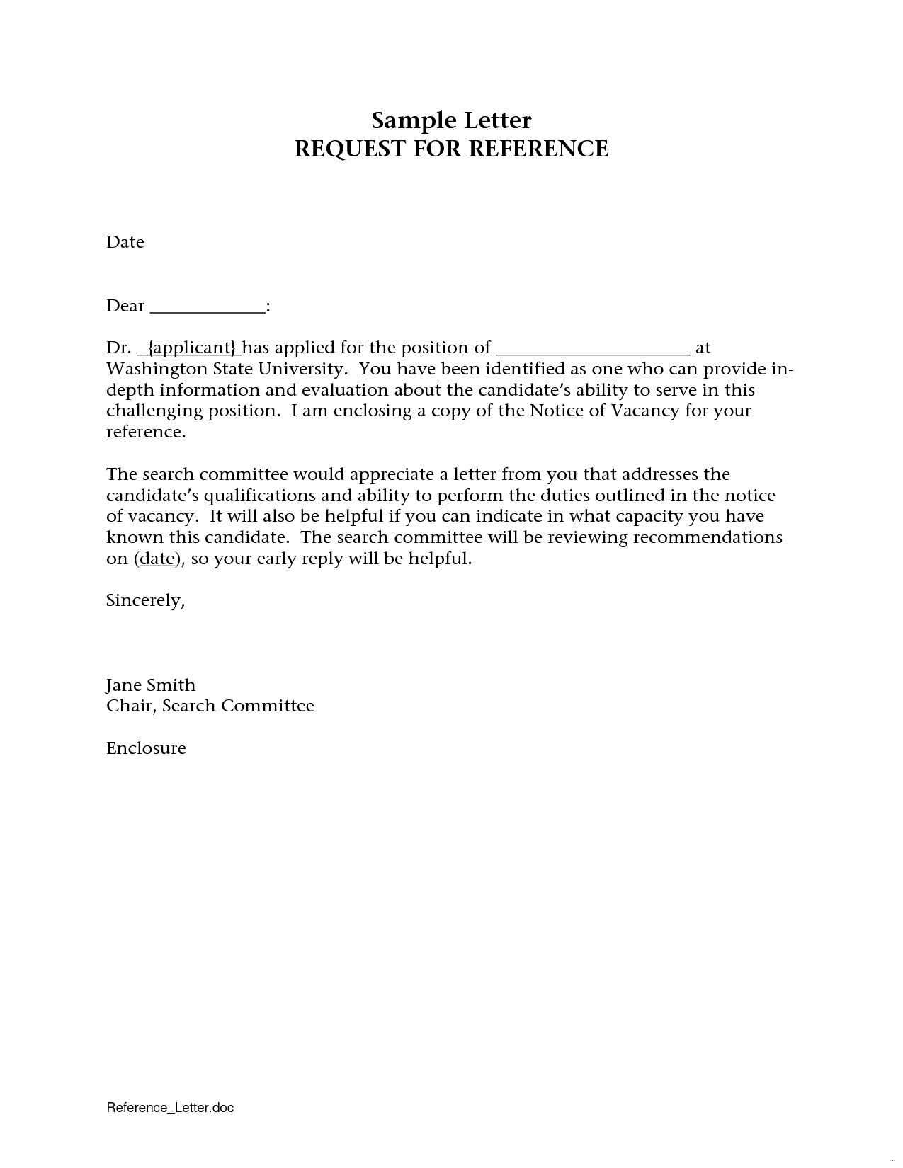 template for recommendation letter request