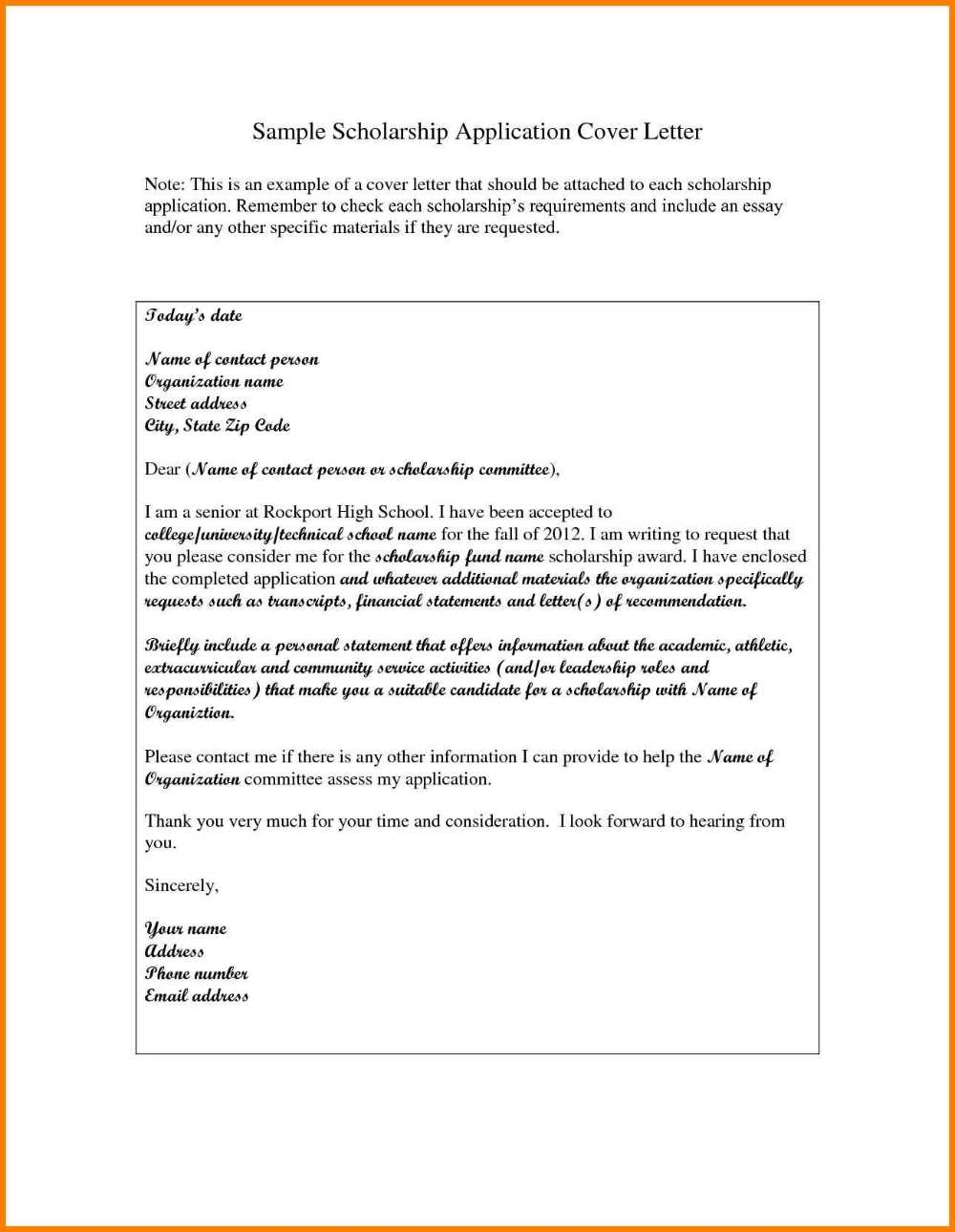 template for scholarship application letter