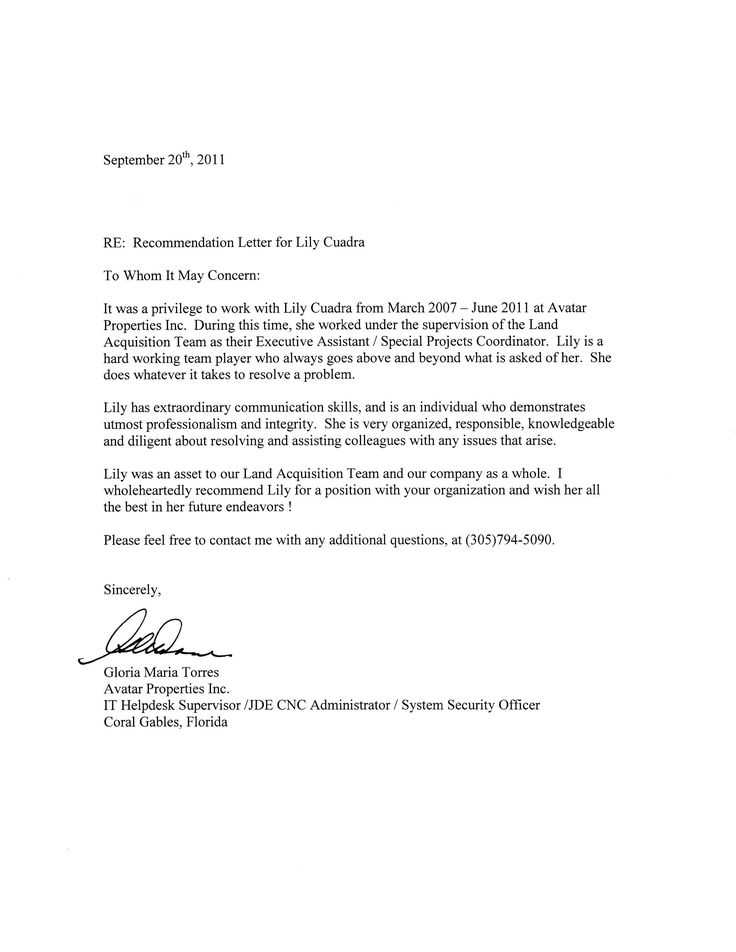 template letter of recommendation for job