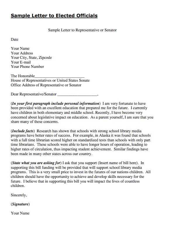 template letter to senator