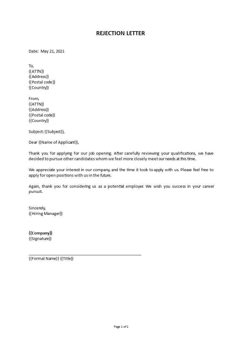 template rejection letter after interview