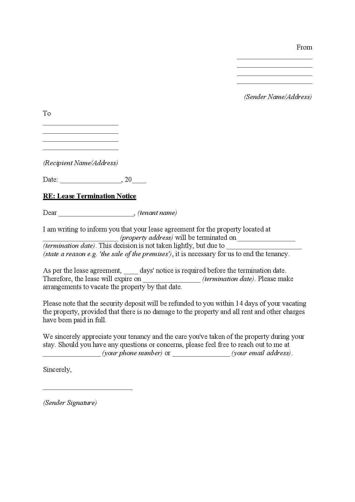 tenant lease termination letter template