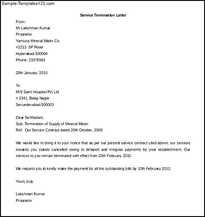 termination contract letter template