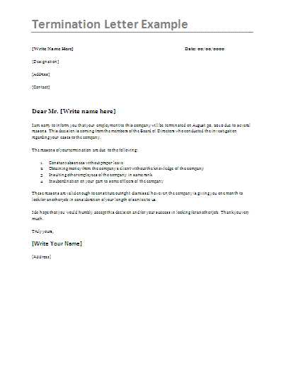 termination letter template free