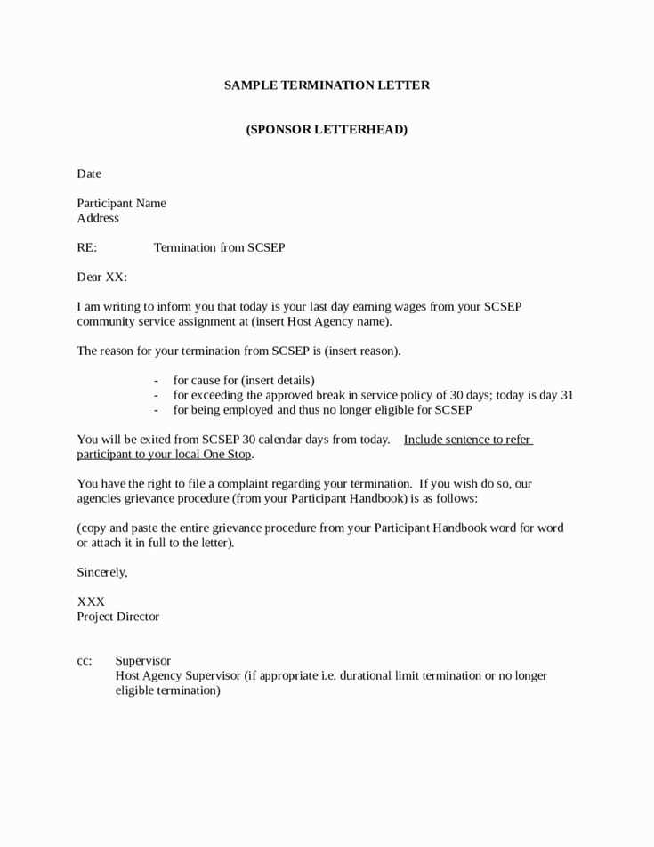 termination letter template without cause