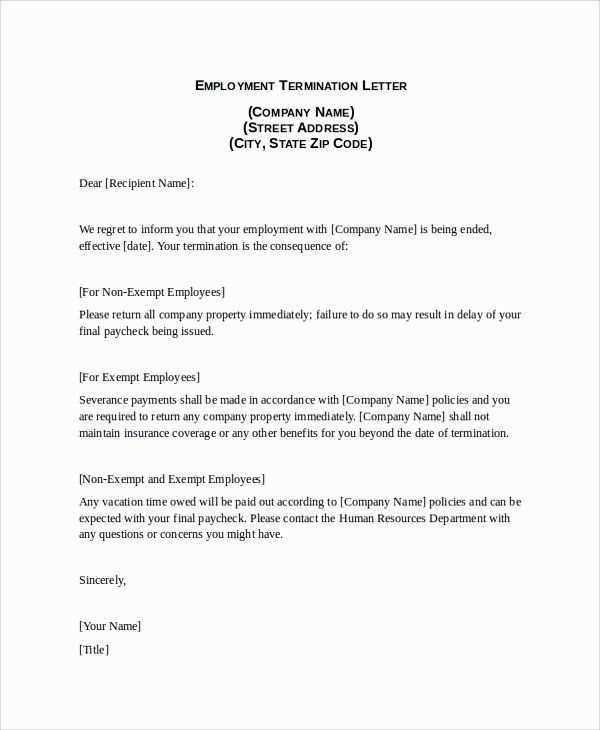 termination of casual employment letter template