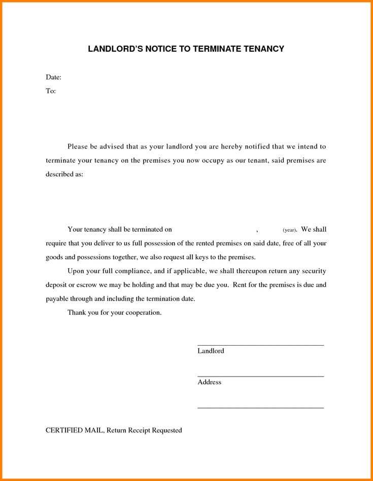 termination of rental agreement letter by landlord template