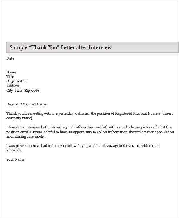 thank you for interview letter template word