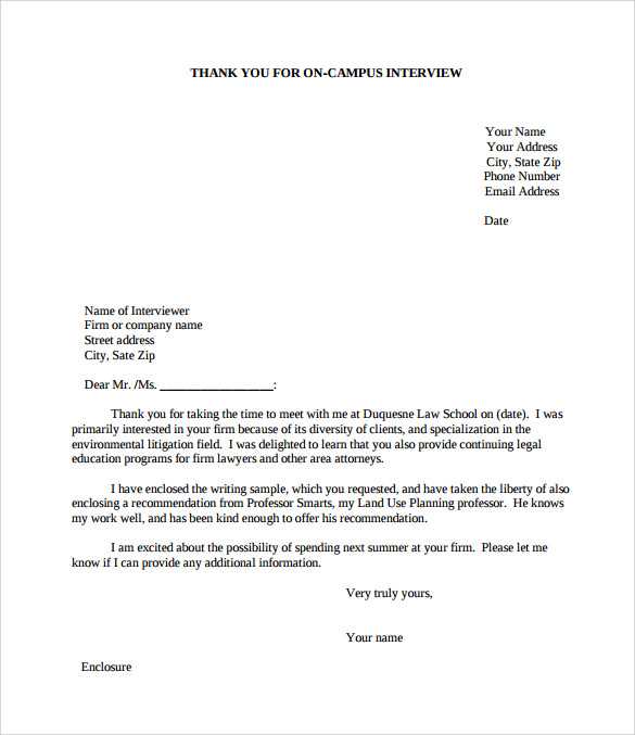 thank you letter template after interview